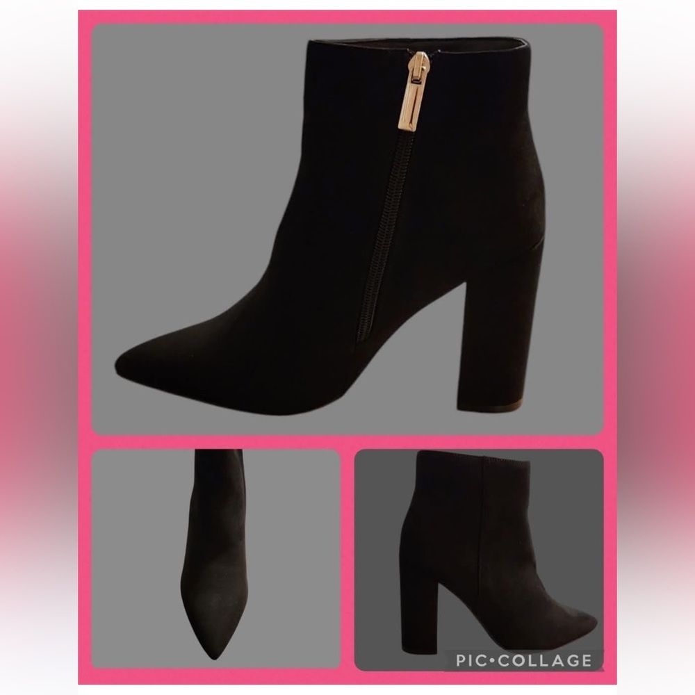 JustFab Black Ankle Boots with Heel and Silver Zipper